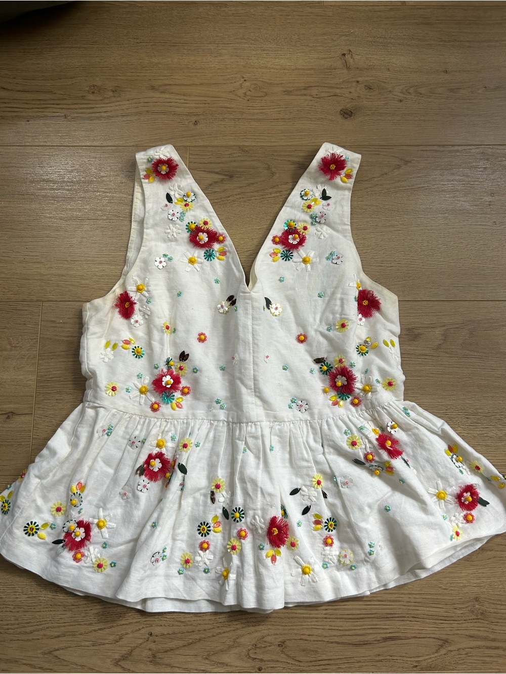 J. Crew White Floral Embroidered V-Neck Tank